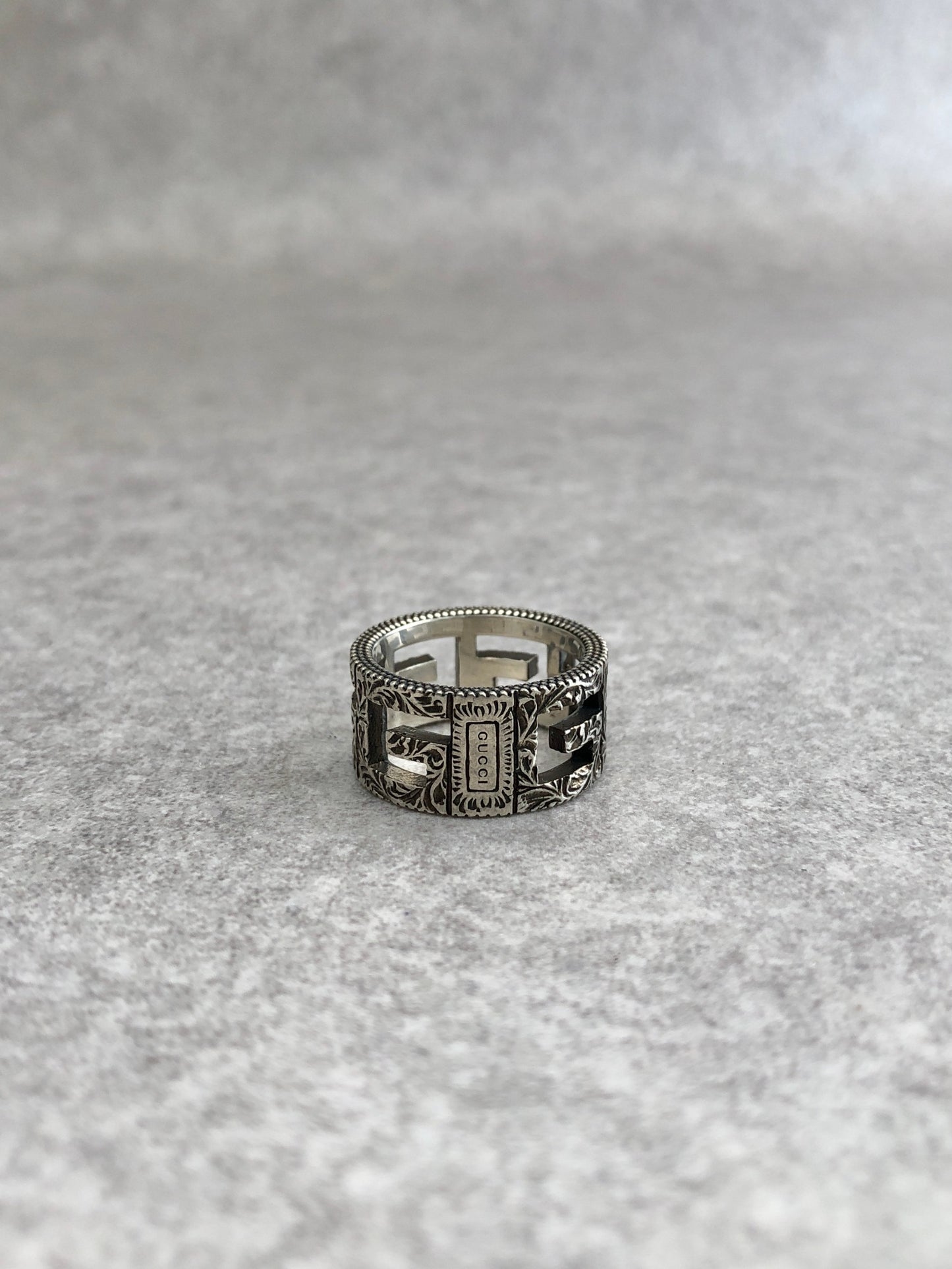 GUCCI Logo Motif Ring Silver Vintage cat5ma