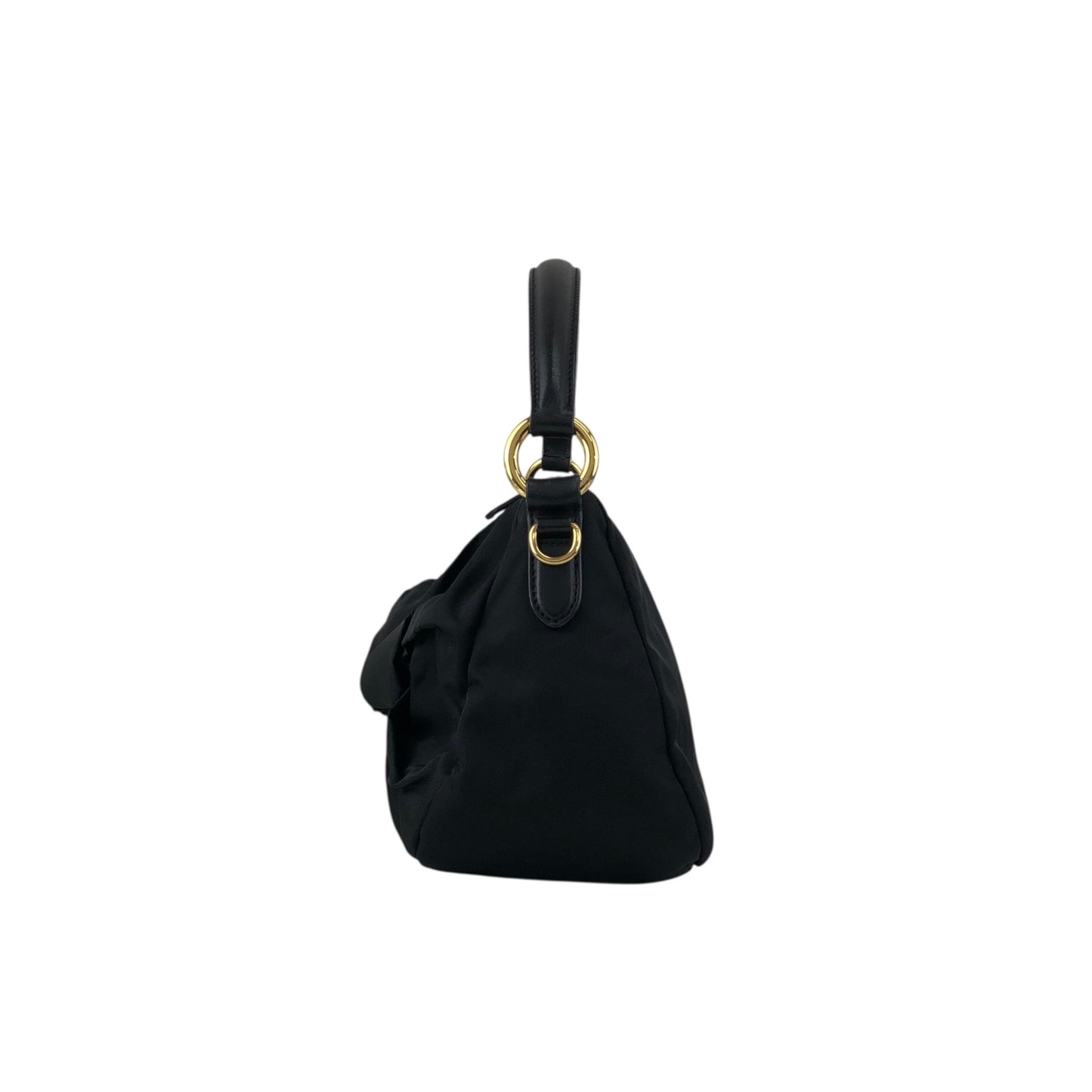 PRADA Logo Ribbon Motif Two-way Handbag Shoulder bag Black Vintage 33v85k