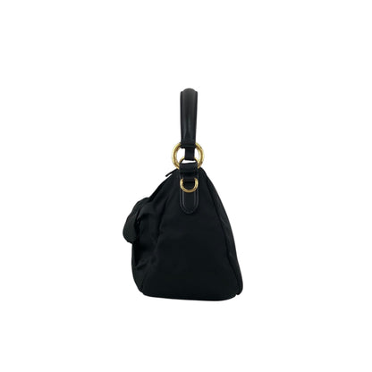 PRADA Logo Ribbon Motif Two-way Handbag Shoulder bag Black Vintage 33v85k