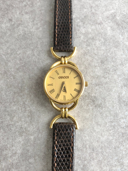GUCCI Logo Quartz Watch Gold 6000L Vintage c25zxe