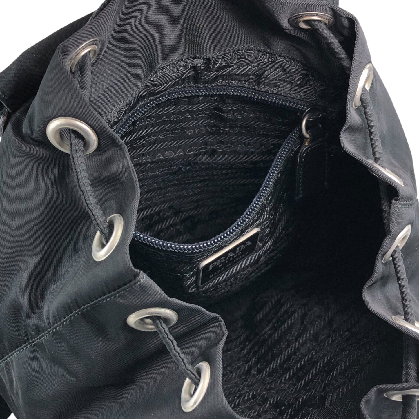 PRADA Tessuto Triangle Logo Double Pocket Backpack Black Vintage msvumv