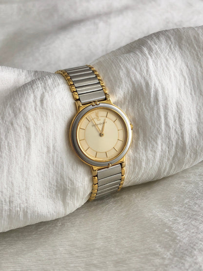 Yves Saint Laurent YSL Logo Quartz Watch Silver×Gold 4620-E62267Y Vintage ehmzr7