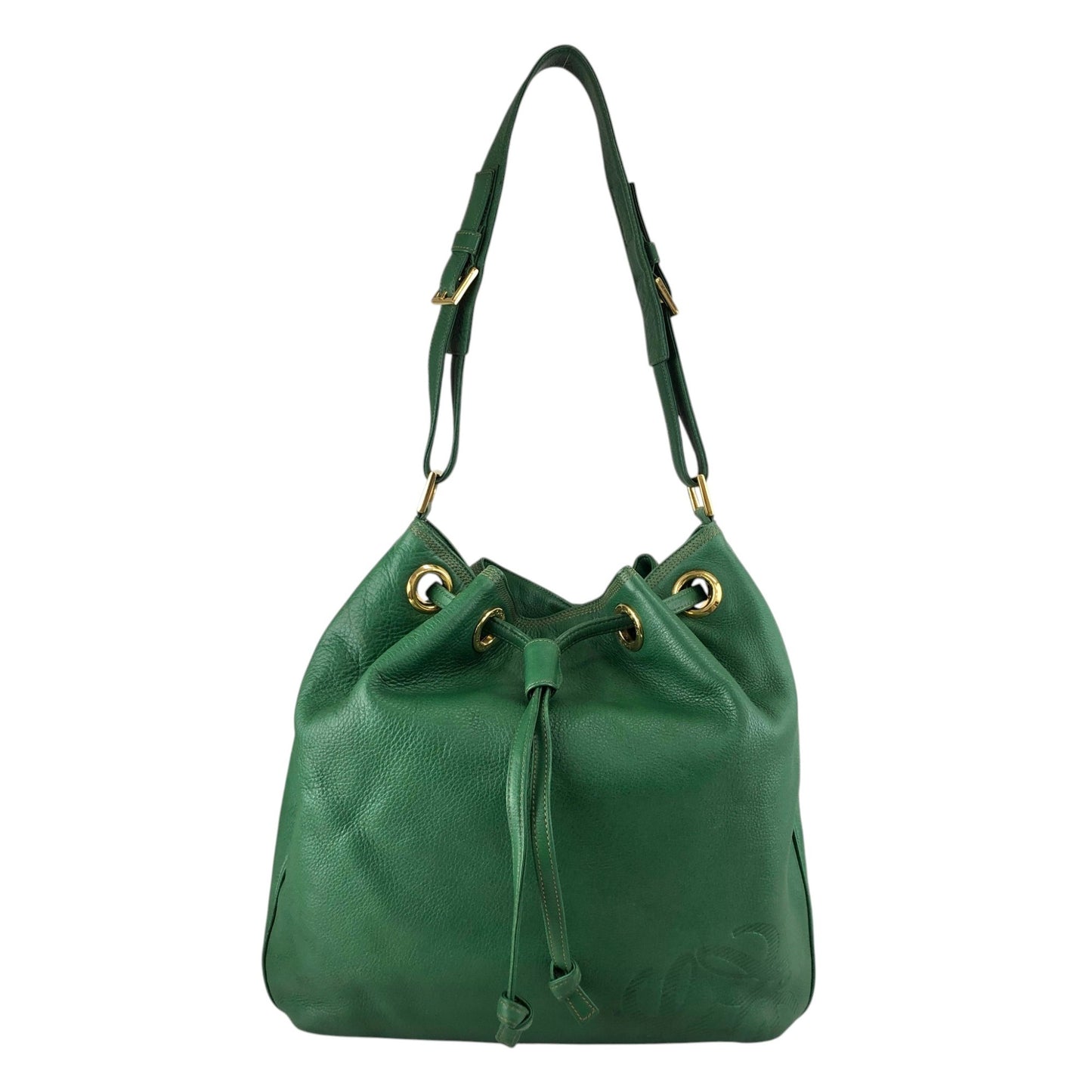 LOEWE Anagram Drawstring Shoulder bag Green Vintage 4p76em