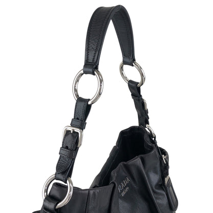 PRADA Logo Shoulder bag Hobobag Black Vintage pbitjd