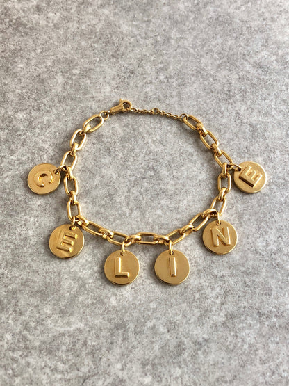CELINE Logo Charm Bracelet Gold Vintage yin3xg
