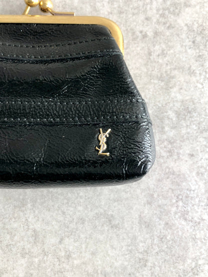 Yves Saint Laurent YSL Logo Metal Clasp Coin Purse Black Vintage s42xfp
