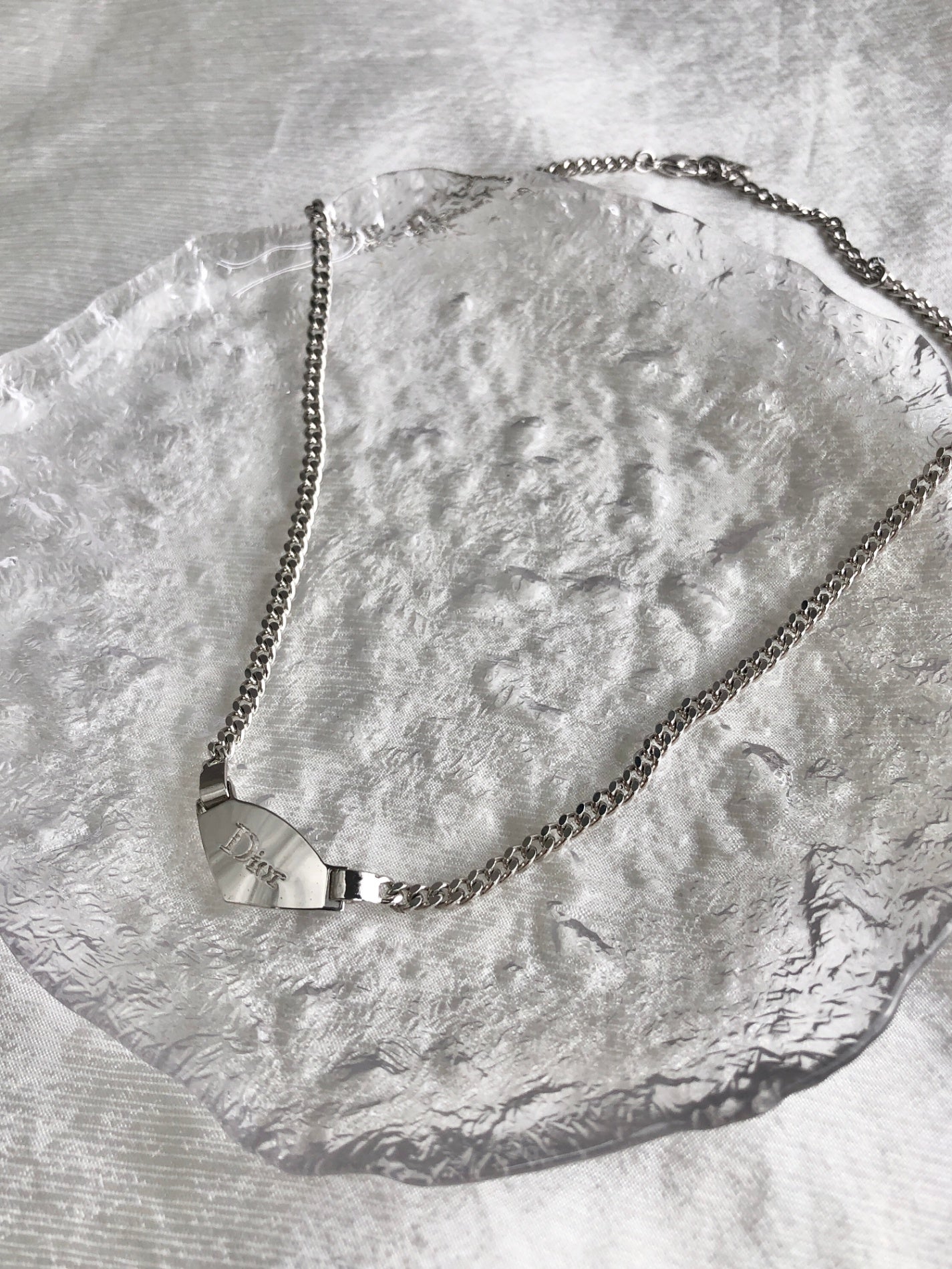 Christian Dior Logo Motif Necklace Silver Vintage wjd284