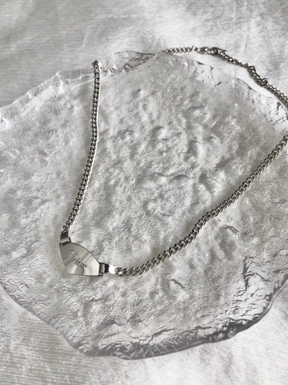 Christian Dior Logo Motif Necklace Silver Vintage wjd284