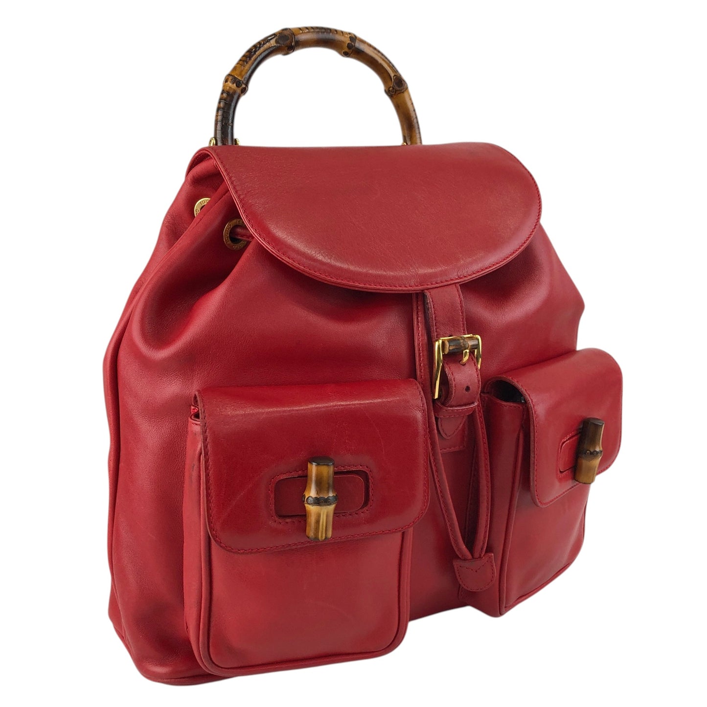 GUCCI Bamboo Double Pocket Backpack Red Vintage 3pzj72