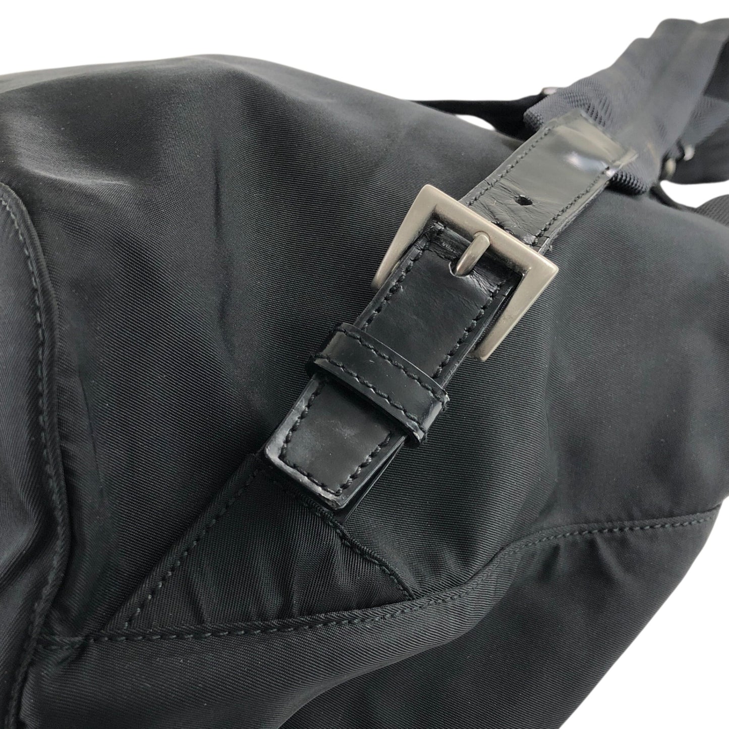 PRADA Tessuto Triangle Logo Front Buckle Backpack Black Vintage adjm4v