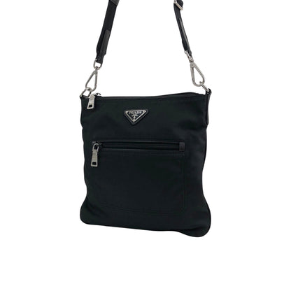 PRADA Tessuto Triangle Logo Front Pocket  Shoulder bag Black Vintage viexpn