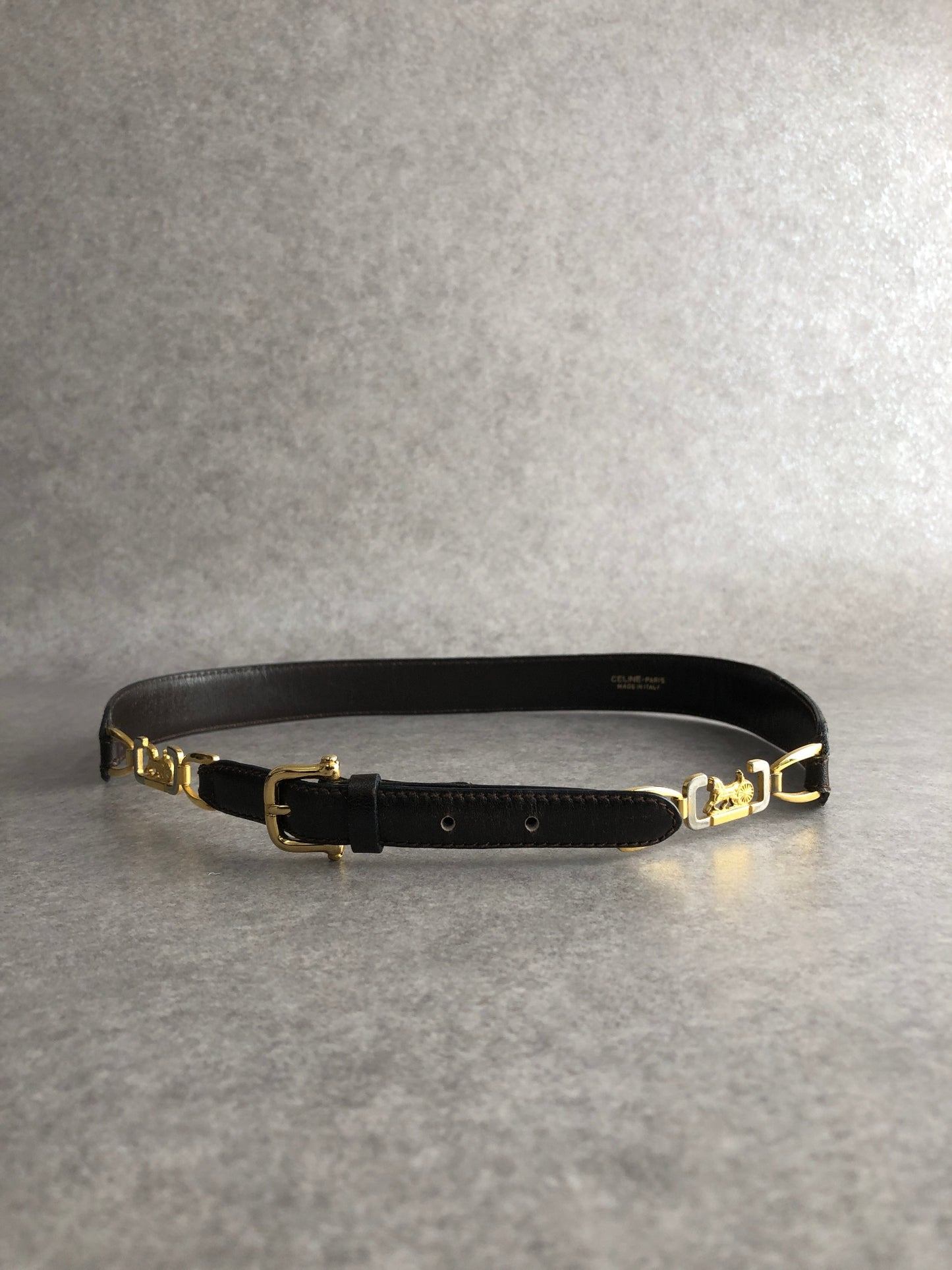 CELINE Horse Carriage Belt Black Vintage ykpypt