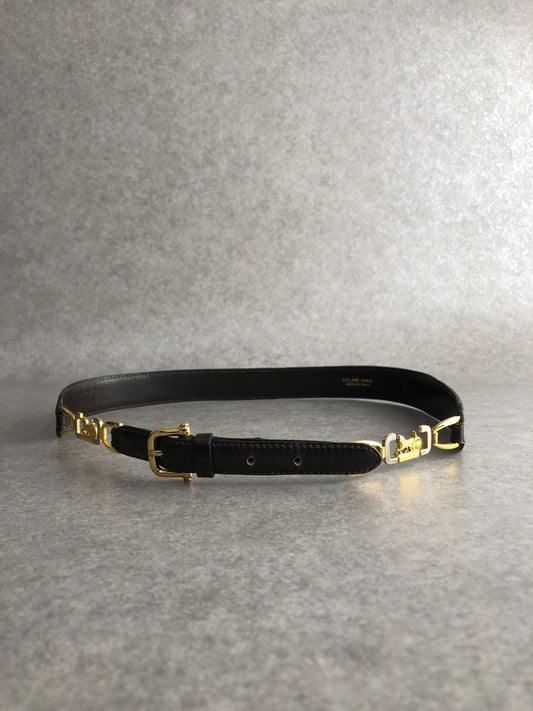 CELINE Horse Carriage Belt Black Vintage ykpypt