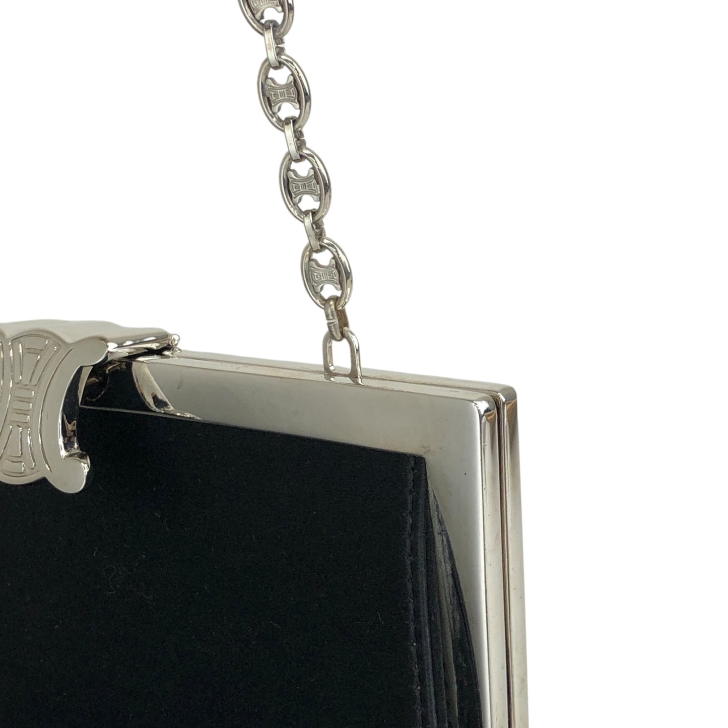 CELINE Triomphe Metal Clasp Chain Shoulder bag Black Vintage 857psb