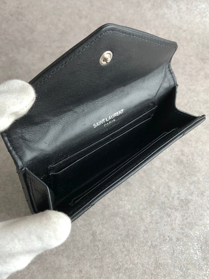 Yves Saint Laurent YSL Logo Bias Stitch Coin Purse Black Vintage 2kycf2