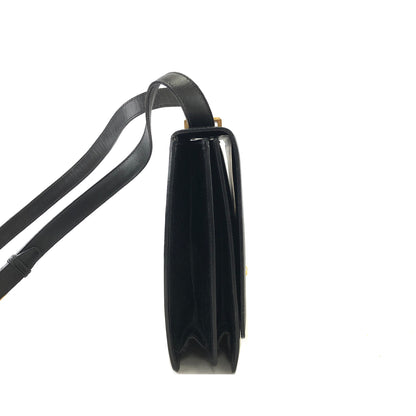 CELINE Gancini  Leather Crossbody Shoulder bag Black Vintage fiypr7