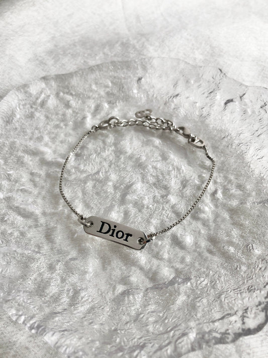 Christian Dior Logo Motif Bracelet Silver Vintage 8mpih4