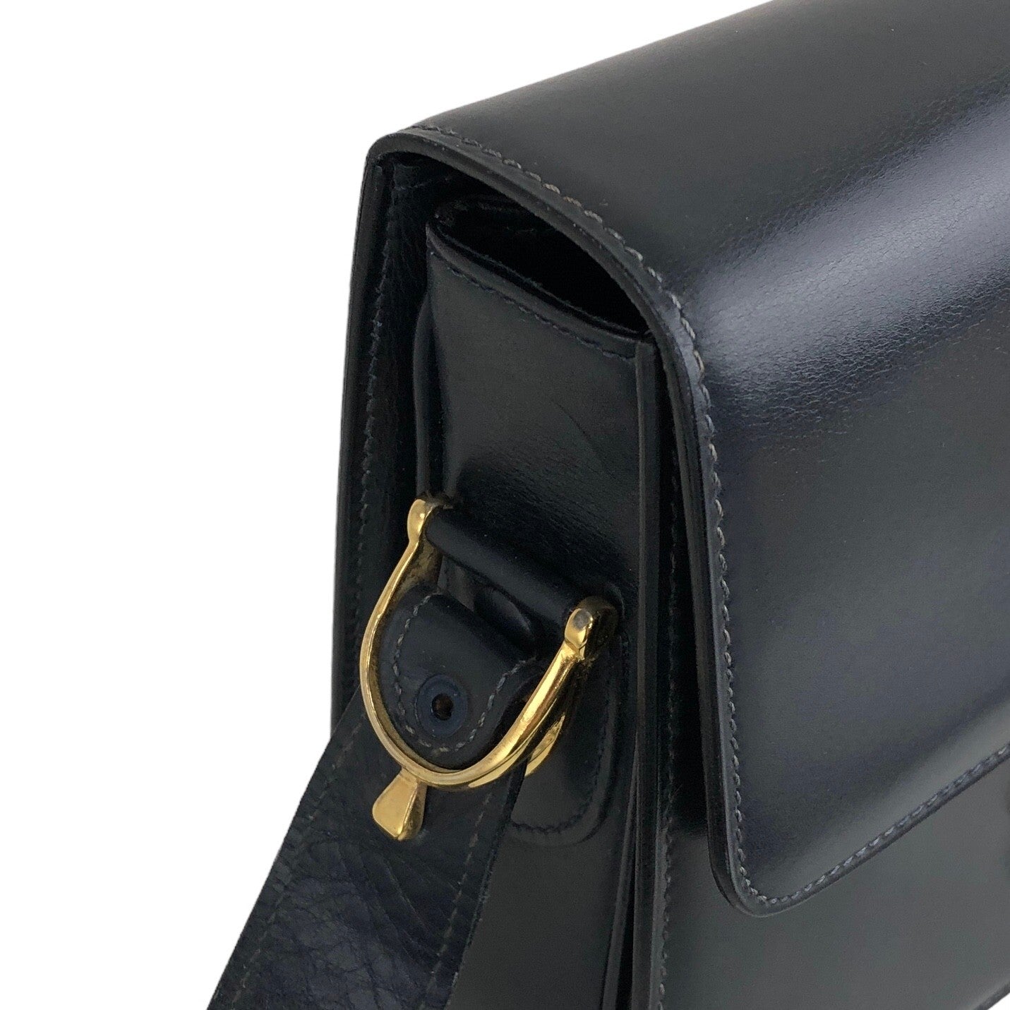 CELINE Horse Carriage Leather Shoulder bag Dark Navy Vintage  r2fr3z