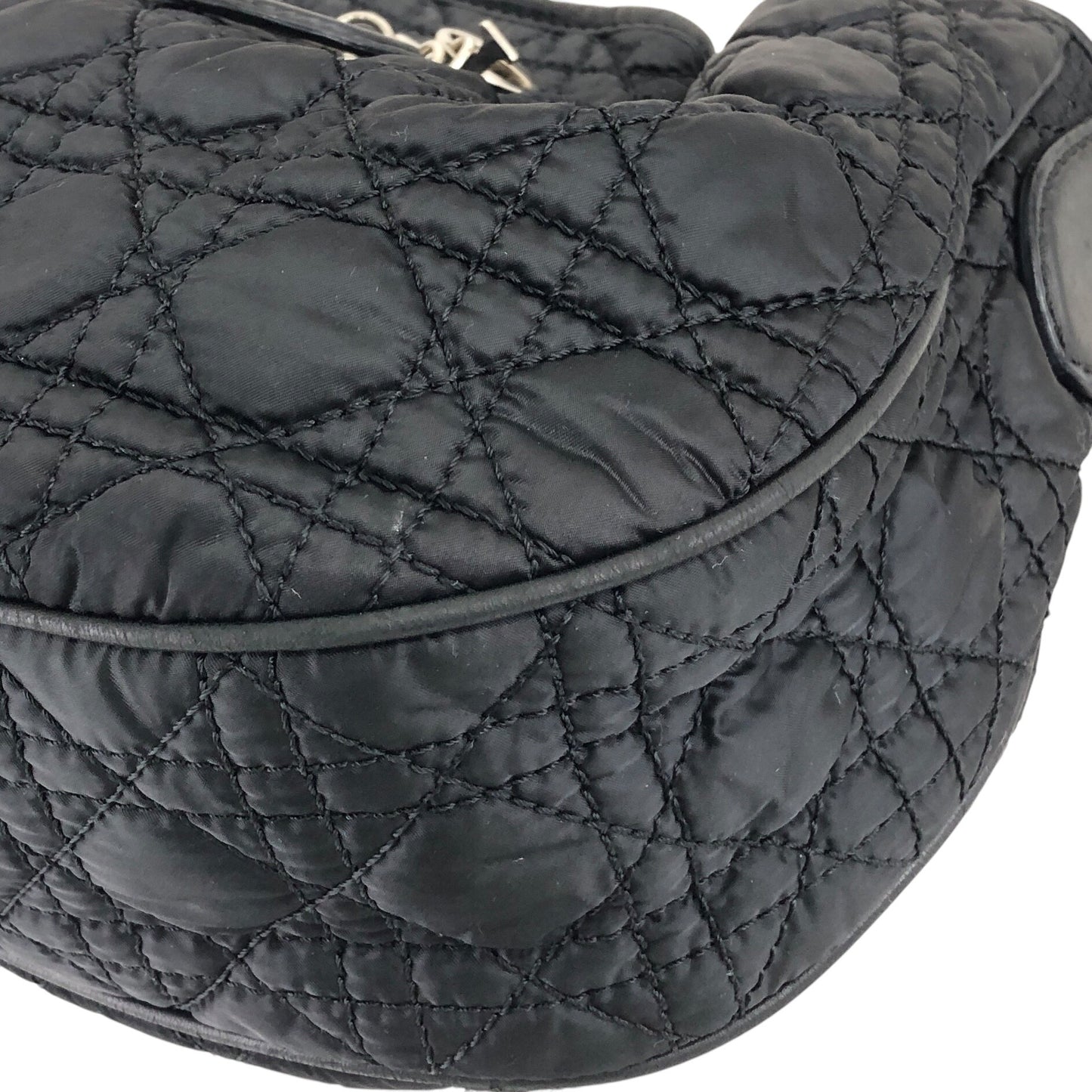 Christian Dior Cannage Logo Charm Shoulder bag Hobobag Black Vintage j5gaea