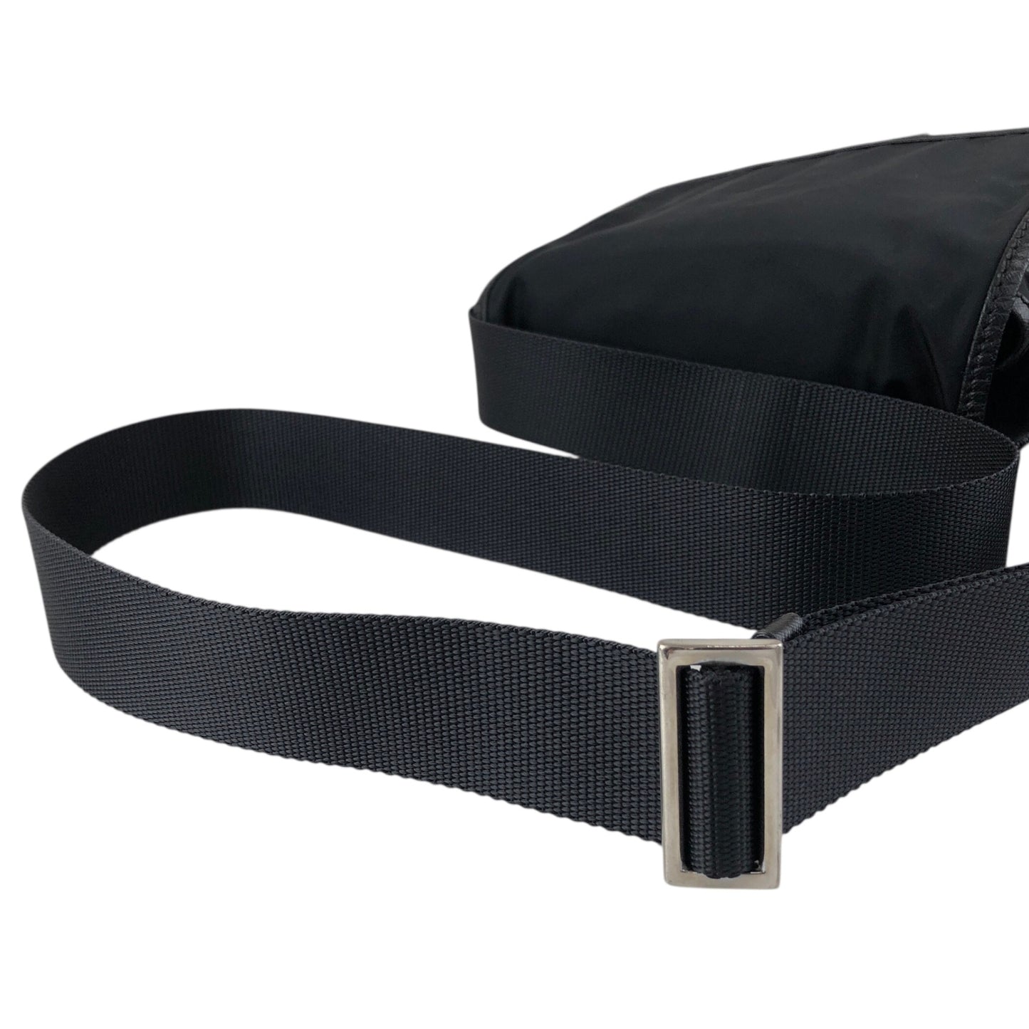 PRADA Tessuto Triangle Logo Front Buckle Shoulder bag Black Vintage 78def6