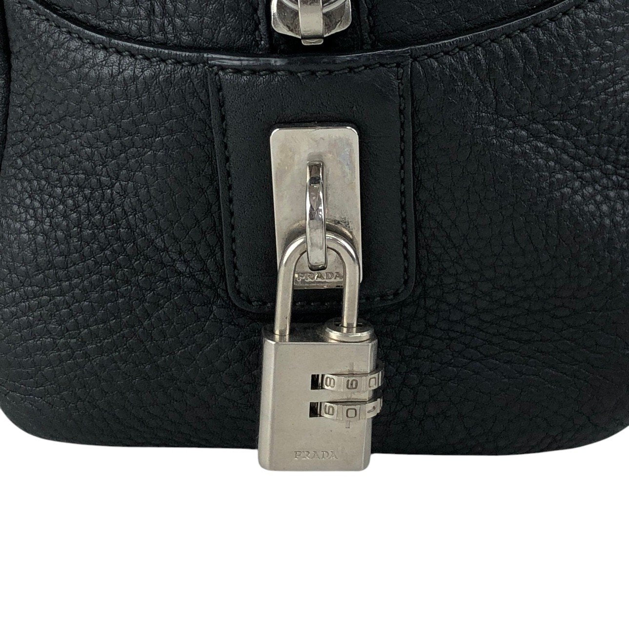 PRADA Logo Embossed Small Boston bag Handbag Black Vintage ydeszs