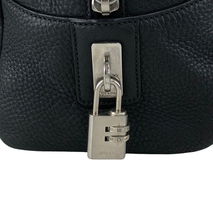 PRADA Logo Embossed Small Boston bag Handbag Black Vintage ydeszs