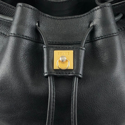 CELINE Blason Gancini Drawstring Shoulder bag Black Vintage 3zj4mf