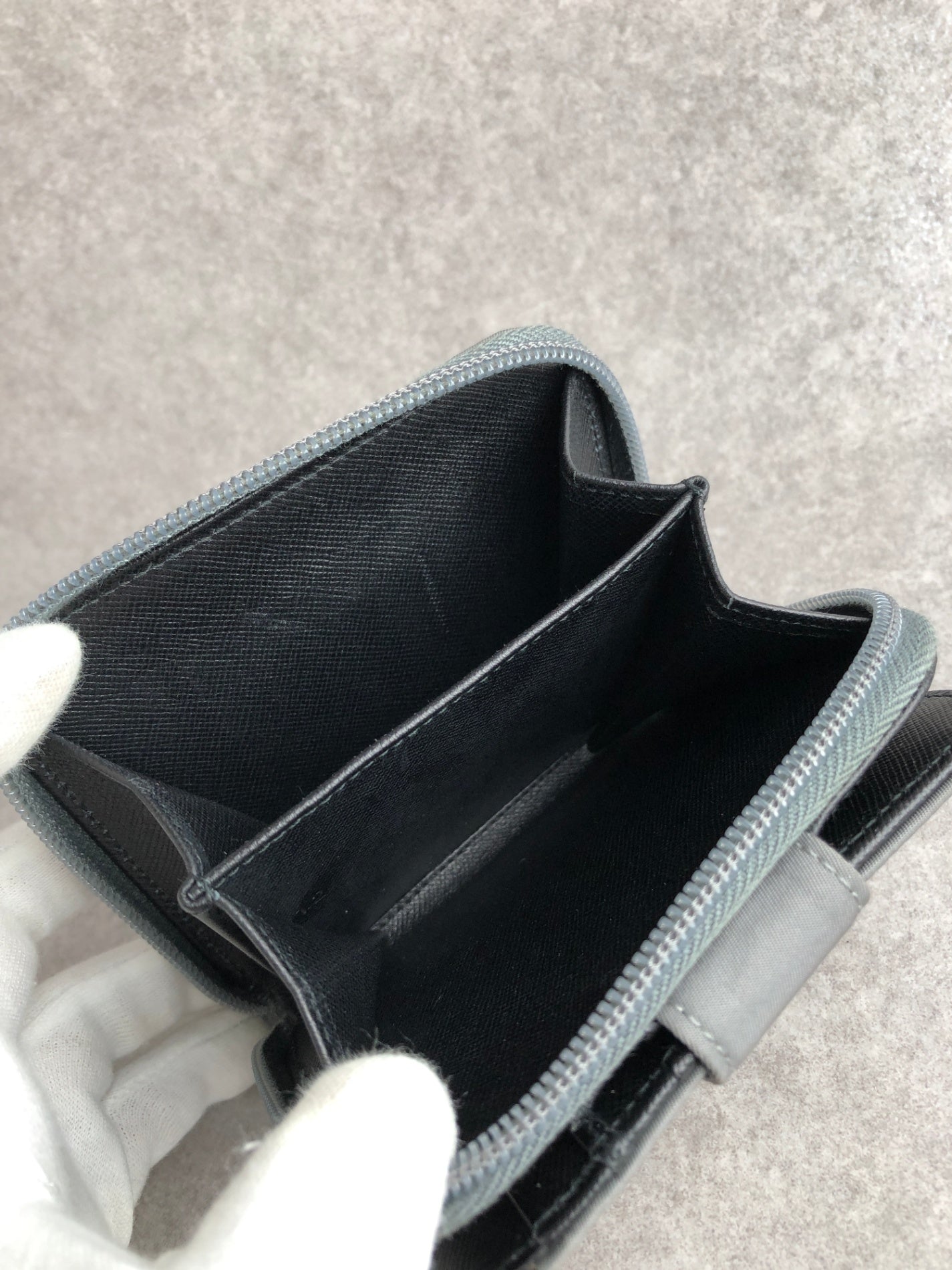 PRADA Tessuto Triangle Logo Folded Wallet Gray Vintage y6v82j
