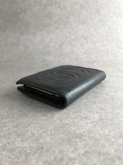 CHANEL Coco Mark Folded Wallet Black Vintage kjg3jv