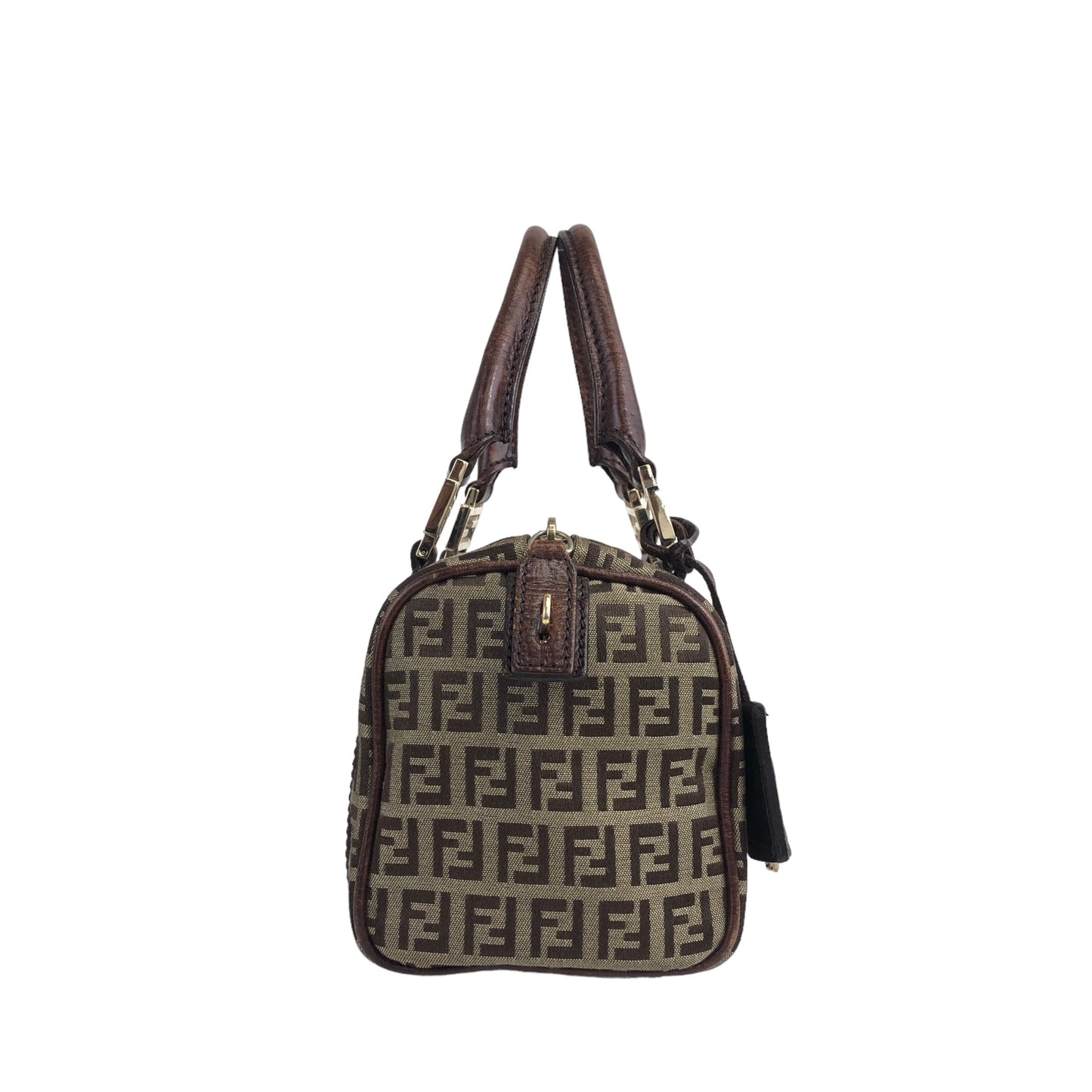 FENDI Zucchino Small Boston bag Handbag Brown Vintage 6yk5js