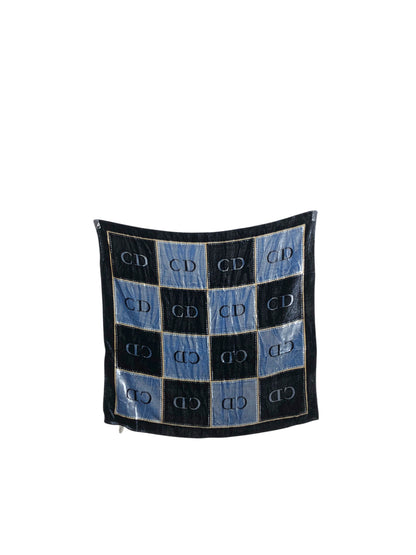 Christian Dior CD Logo Motif SILK×Rayon Scarf Blue Vintage bdtfji