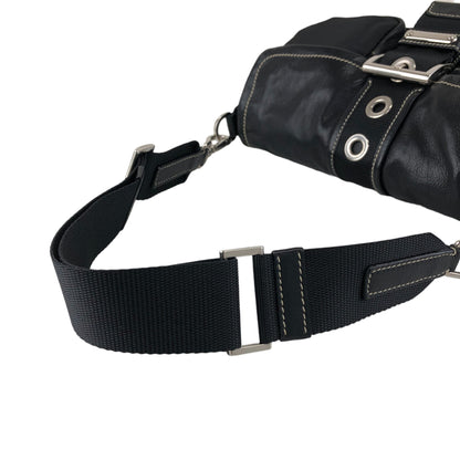 PRADA Tessuto Triangle Logo Front Buckle Shoulder bag Black Vintage dgr7v8