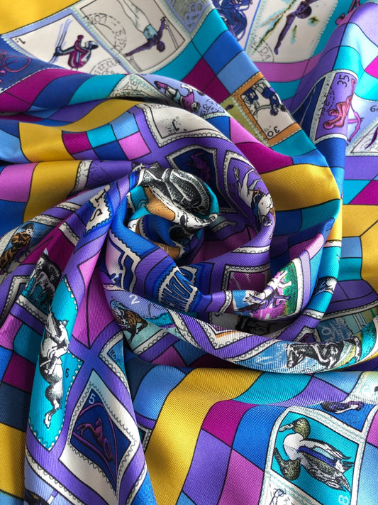HERMES Silk Scarf Yellow CORRESPONDANCE Vintage ju8bdp