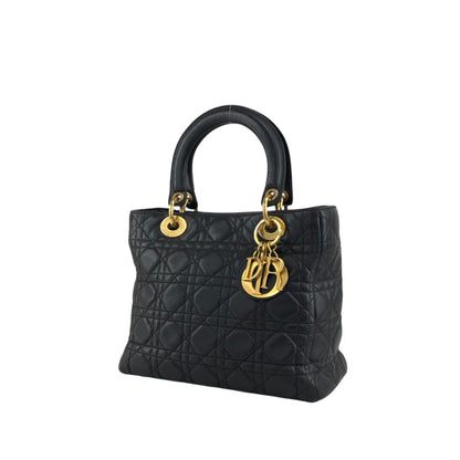 Christian Dior Lady Dior Cannage Charm Handbag Black Vintage 5udh48
