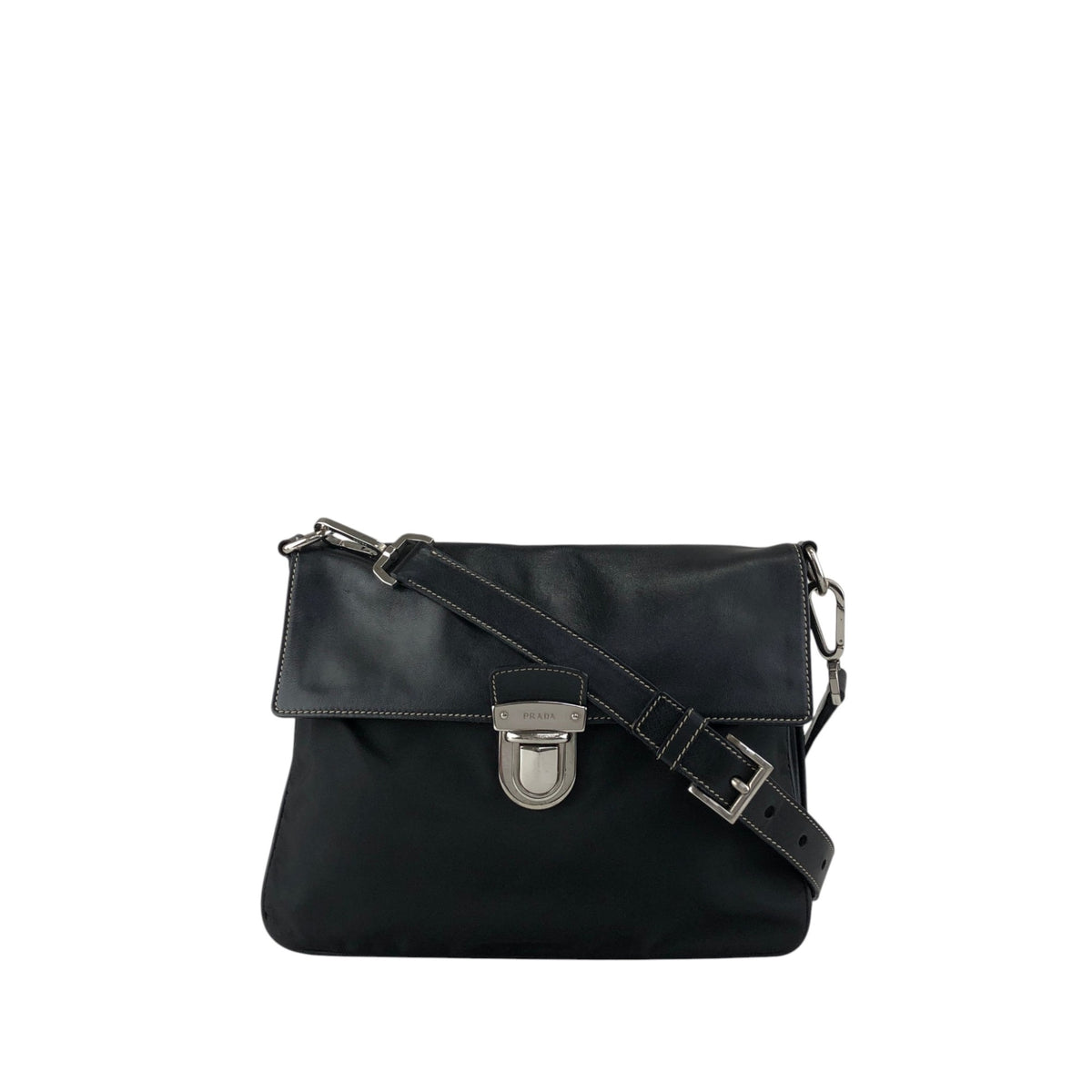 PRADA Triangle Logo Push lock Shoulder bag Black Vintage kcukna