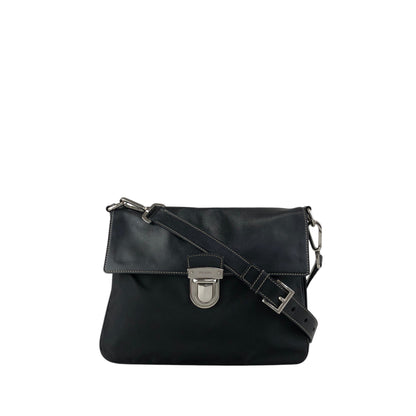 PRADA Triangle Logo Push lock Shoulder bag Black Vintage kcukna
