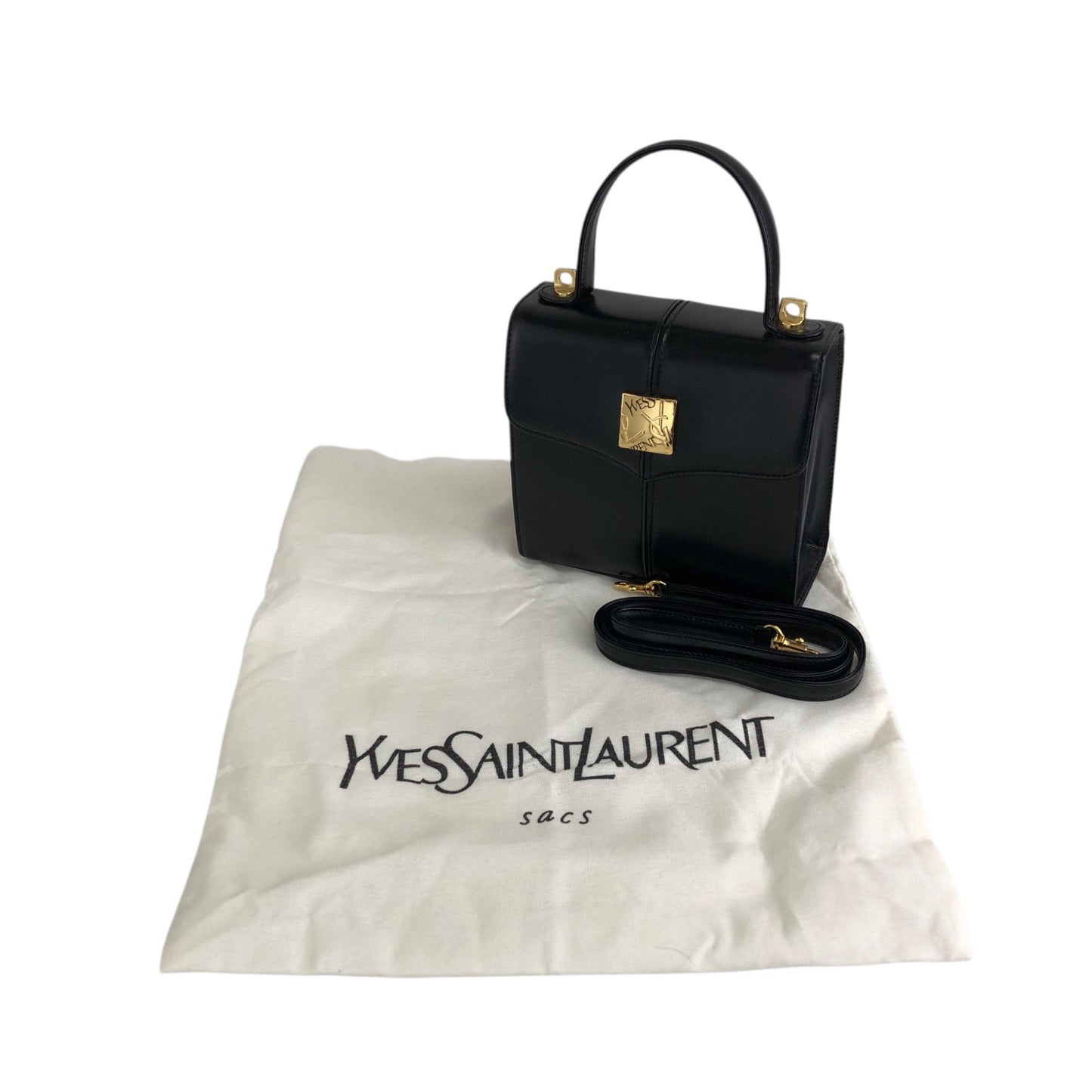 Yves Saint Laurent Logo Two-way Handbag Shoulder bag Black Vintage ktpth7