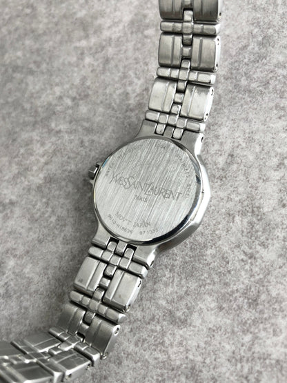 Yves Saint Laurent Logo Quartz Watch Silver×Black 9616-H18636 Vintage gzdk85
