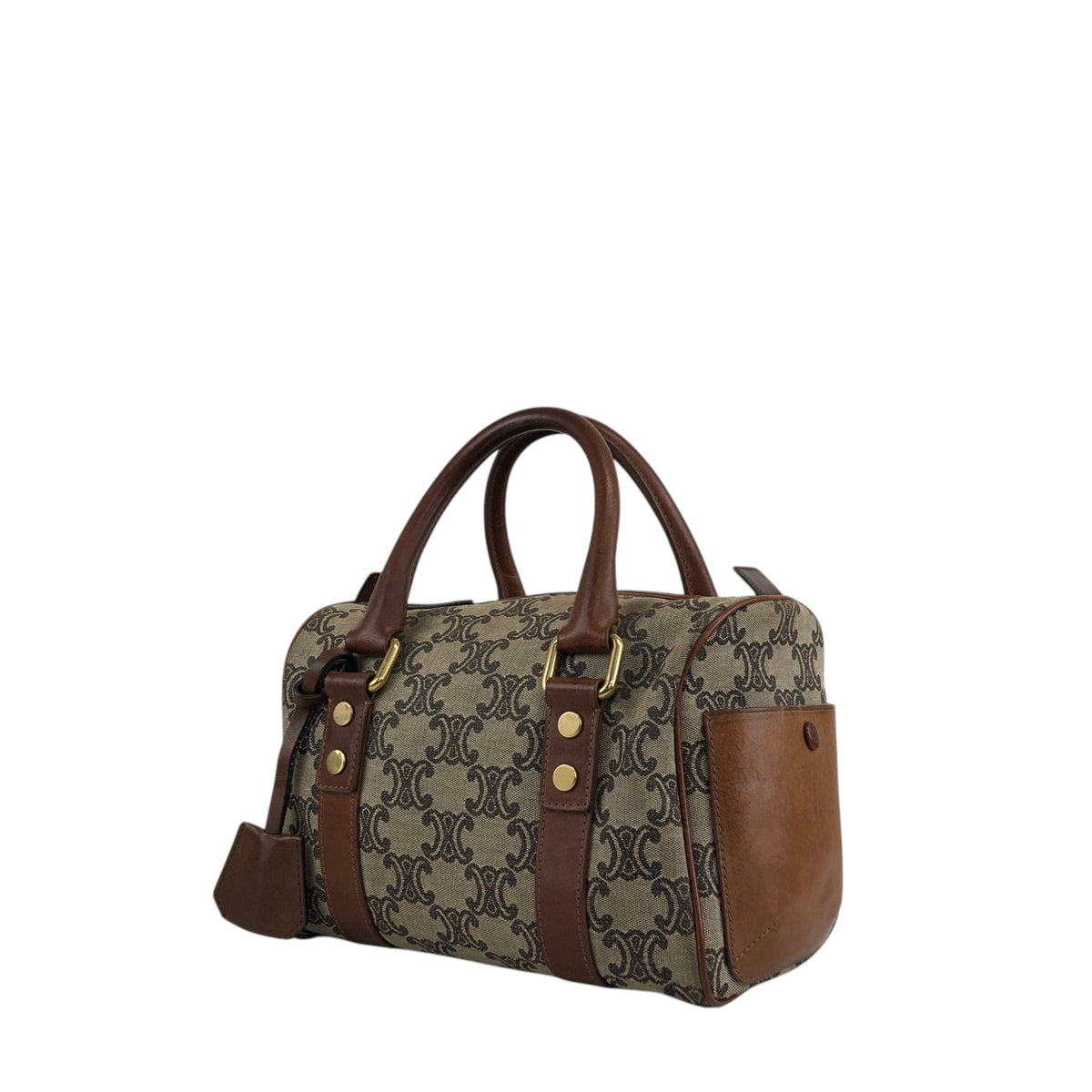 CELINE Triomphe Small Boston bag Handbag Brown Vintage 2j8imx