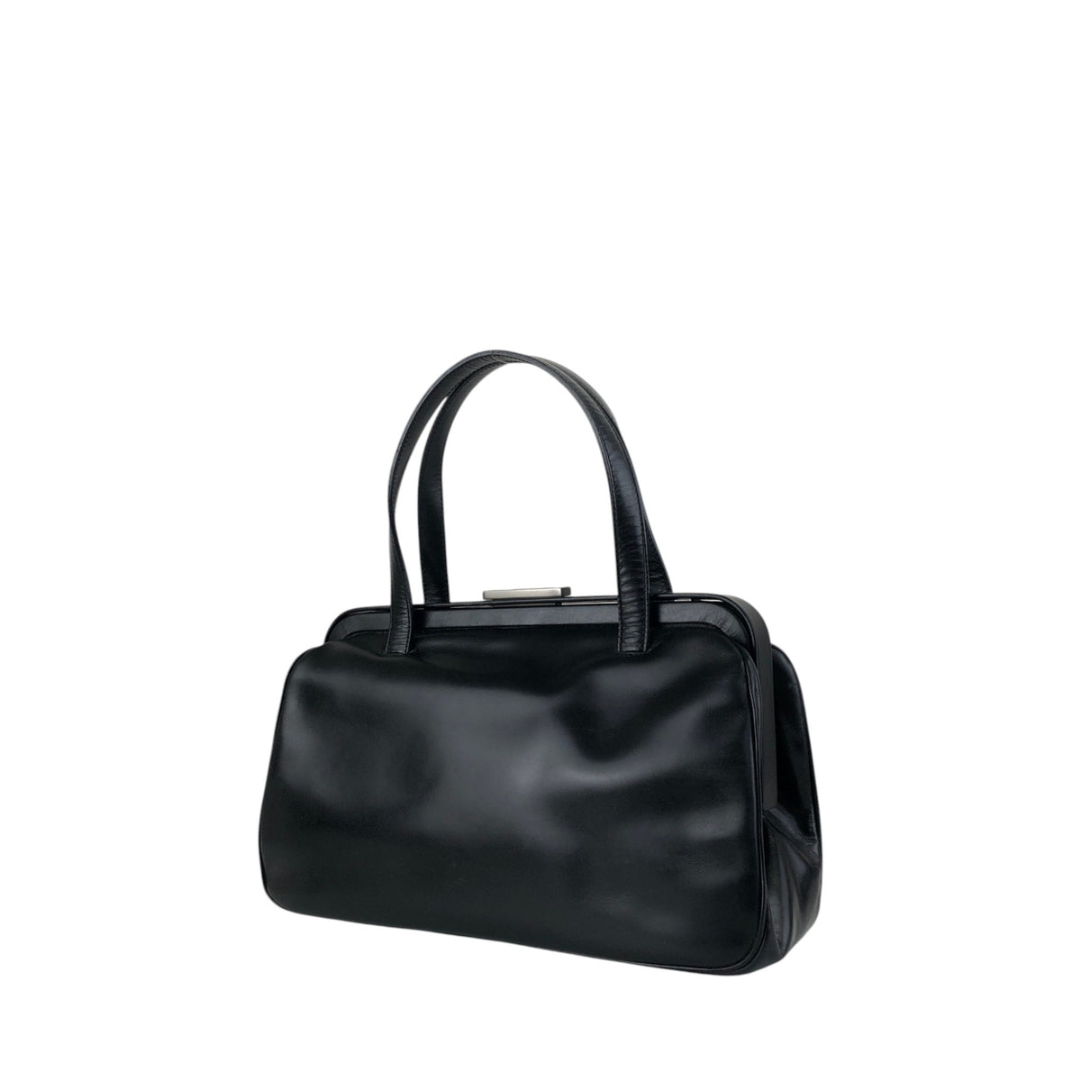 PRADA Metal Clasp Handbag Black Vintage 6am4p2