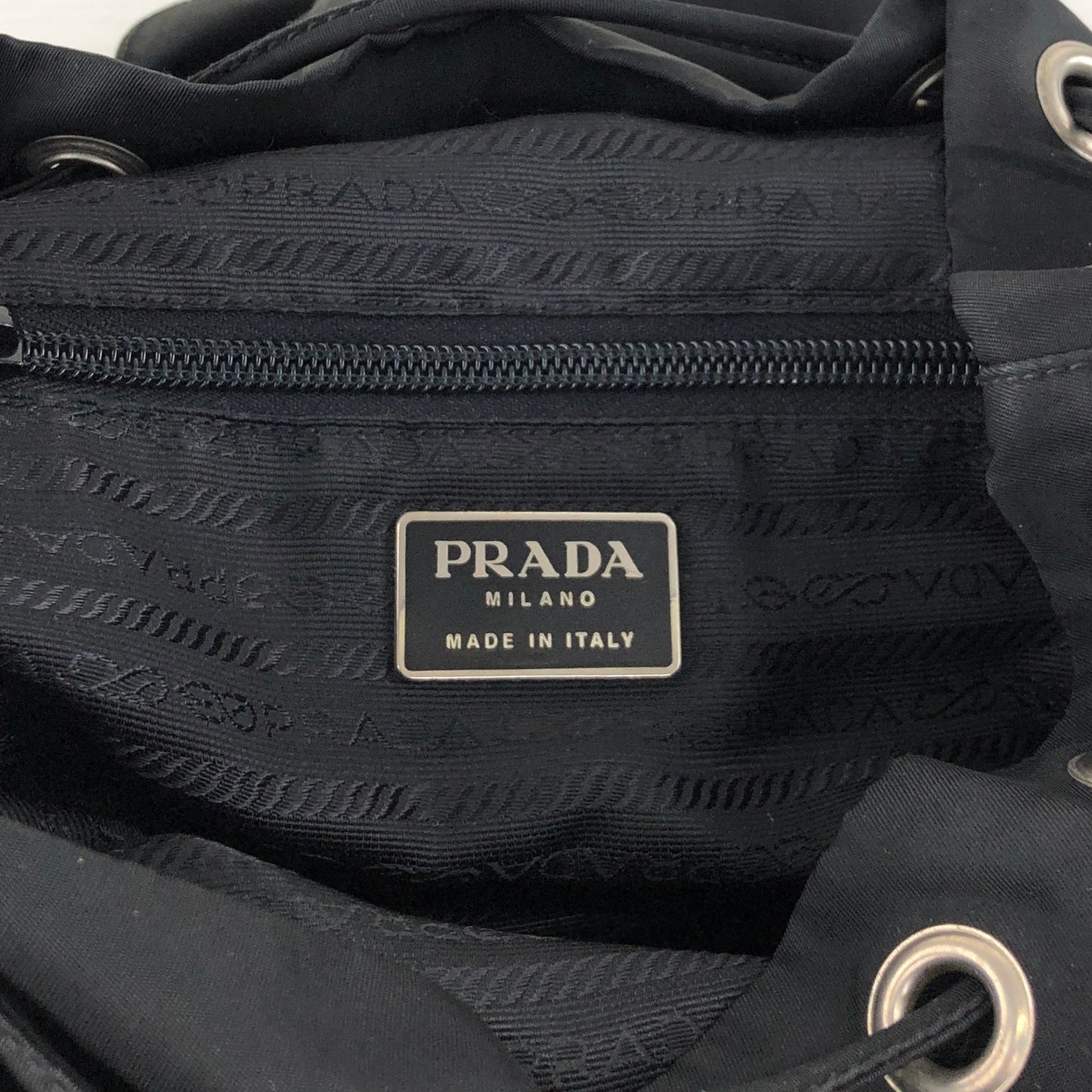 PRADA Tessuto Triangle Logo Double Pocket Backpack Black Vintage najw37