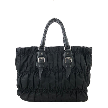 PRADA Logo Motif shirring Nylon Two-way Handbag Shoulder bag Black Vintage vbrtdm