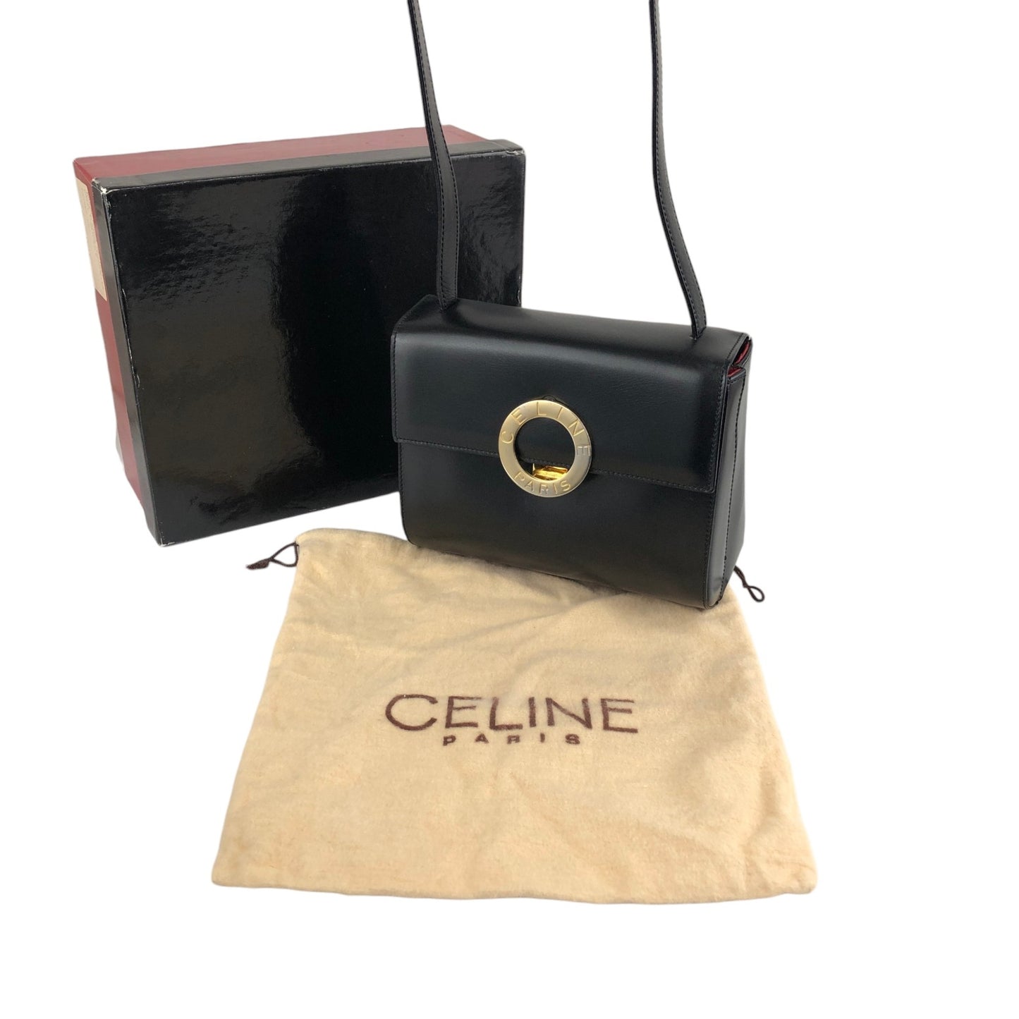 CELINE Circle Logo Shoulder bag Black Vintage ee7fti