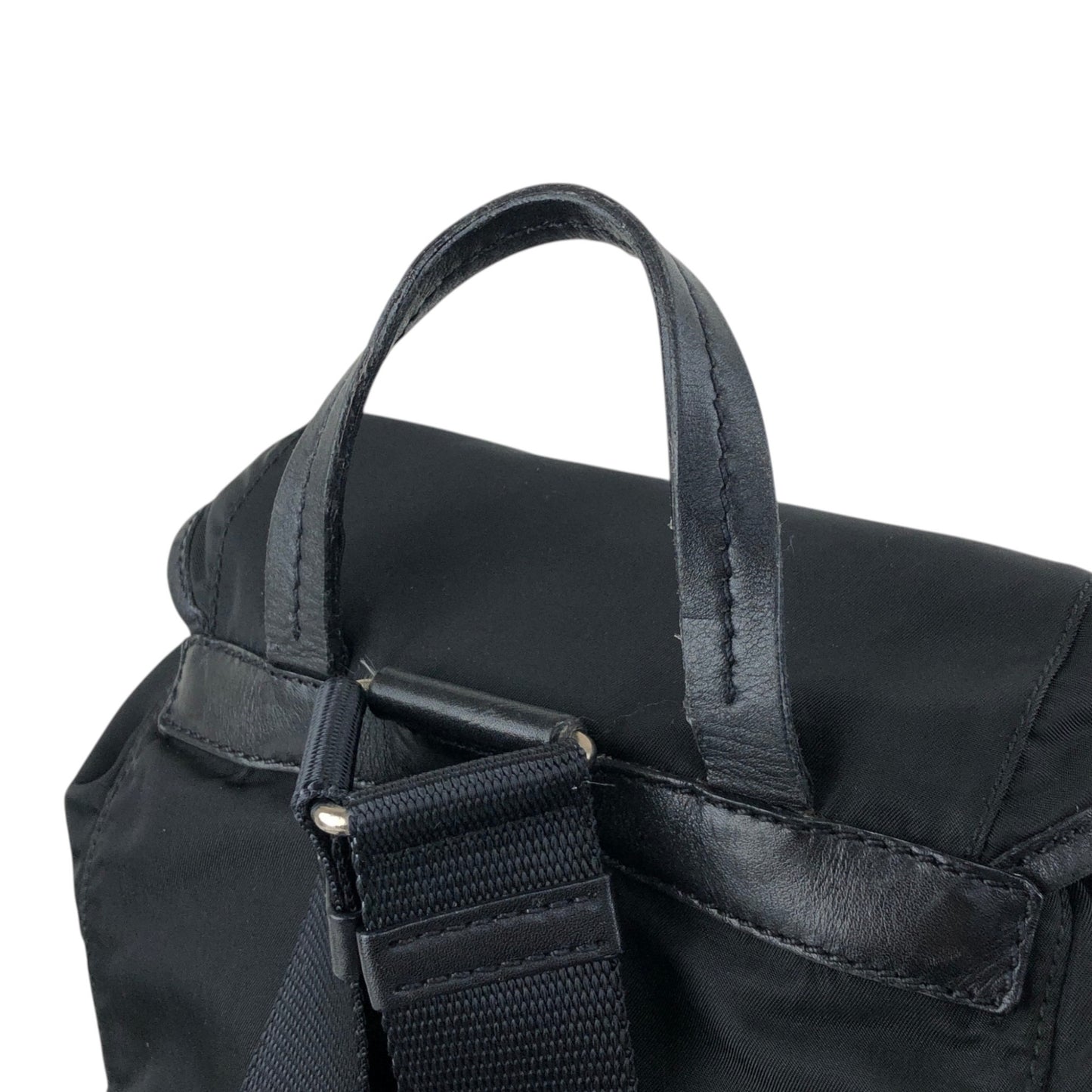 PRADA Tessuto Triangle Logo Double Pocket Backpack Black Vintage xgxrpz