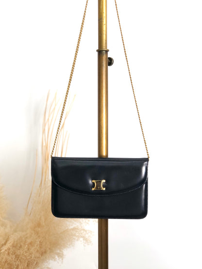 CELINE Triomphe Chain Shoulder bag Black Vintage thnjzk