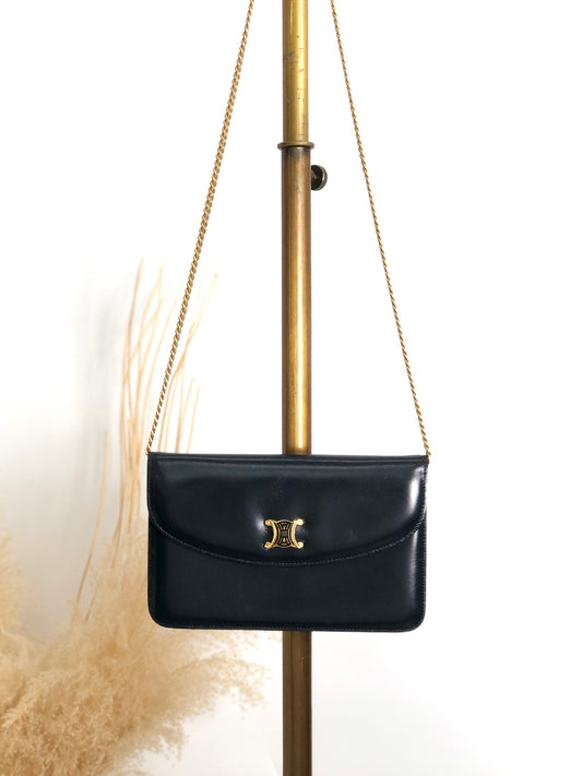 CELINE Triomphe Chain Shoulder bag Black Vintage thnjzk
