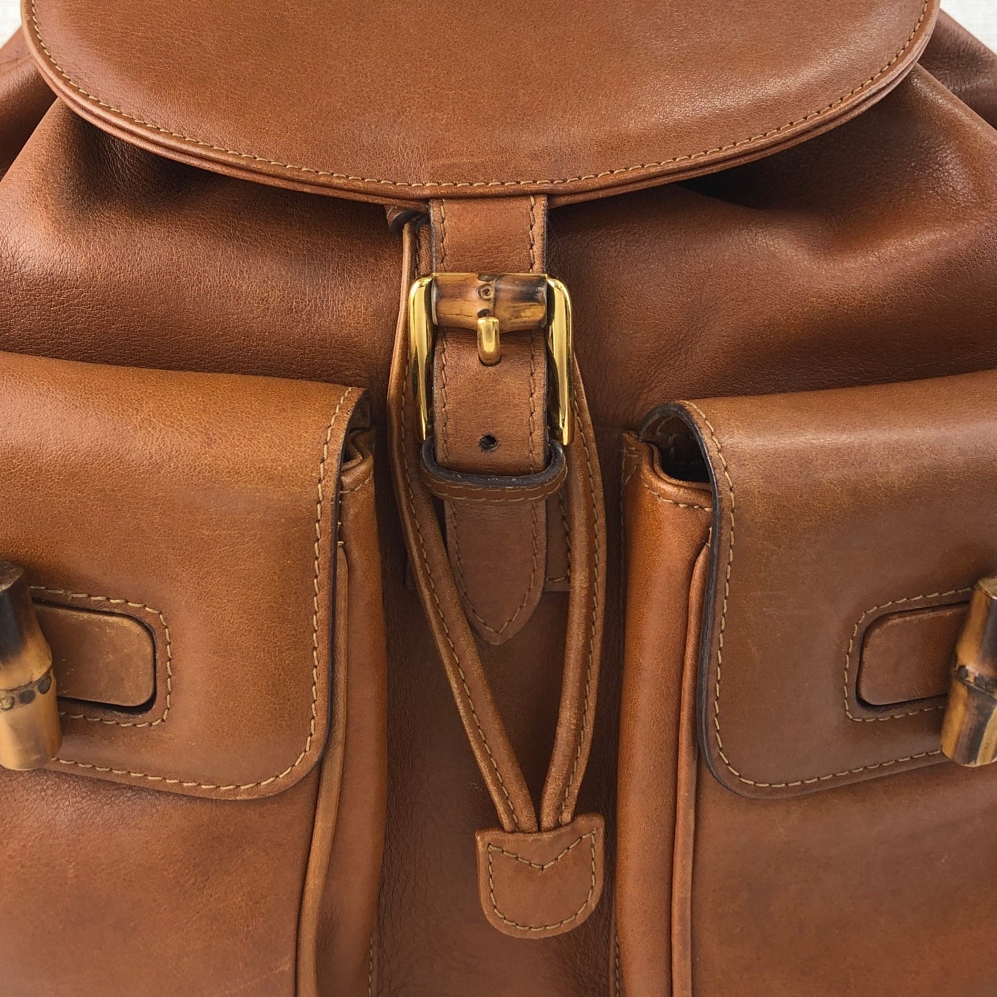 GUCCI Bamboo Turn Lock Double Pocket Backpack Brown Vintage sdazp3