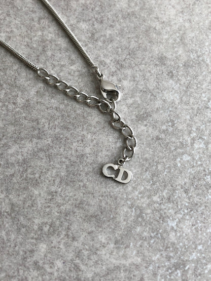 Christian Dior Logo Motif Necklace Silver Vintage a8e74p