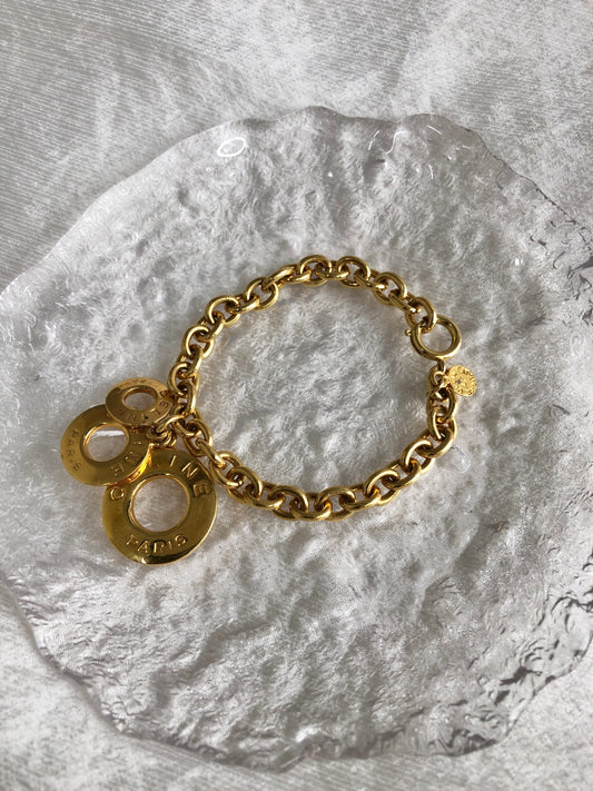 CELINE Circle Logo Bracelet Gold Vintage wba3vy