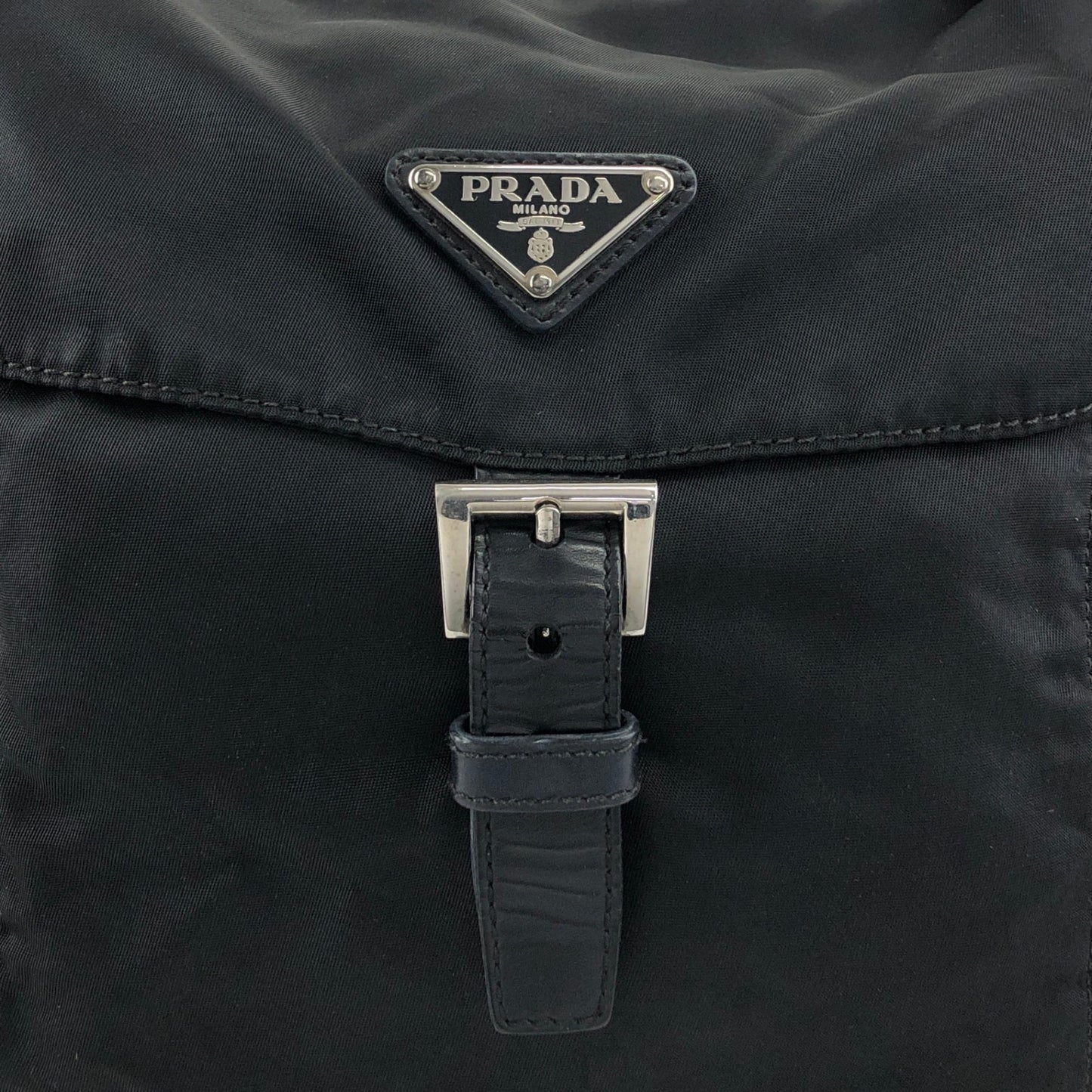PRADA Tessuto Triangle Logo Front Buckle Side Pocket Shoulder bag Black Vintage 75anhg